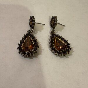 Bronze & Maroon Gem Stone Earrings